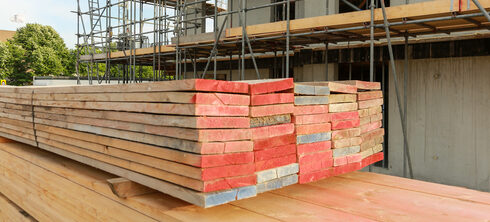 Wooden planks used for scaffolding